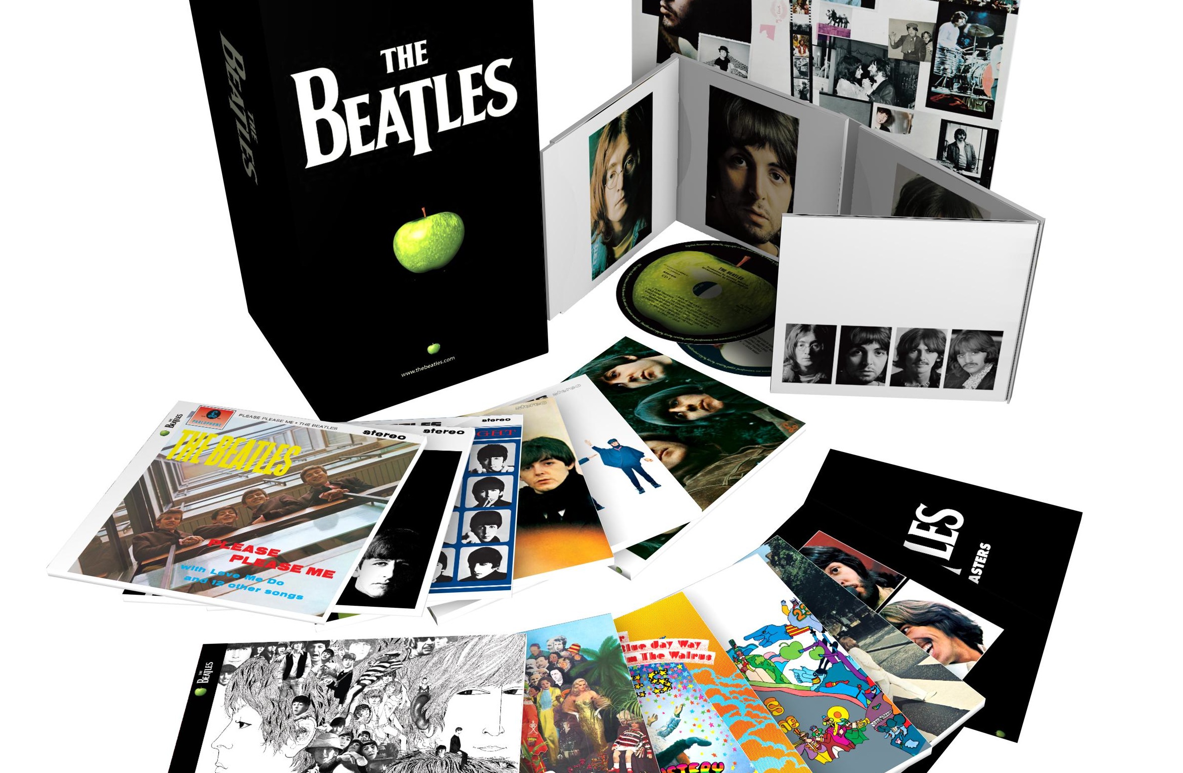 Spread featuring the contents of the Beatles stereo box set