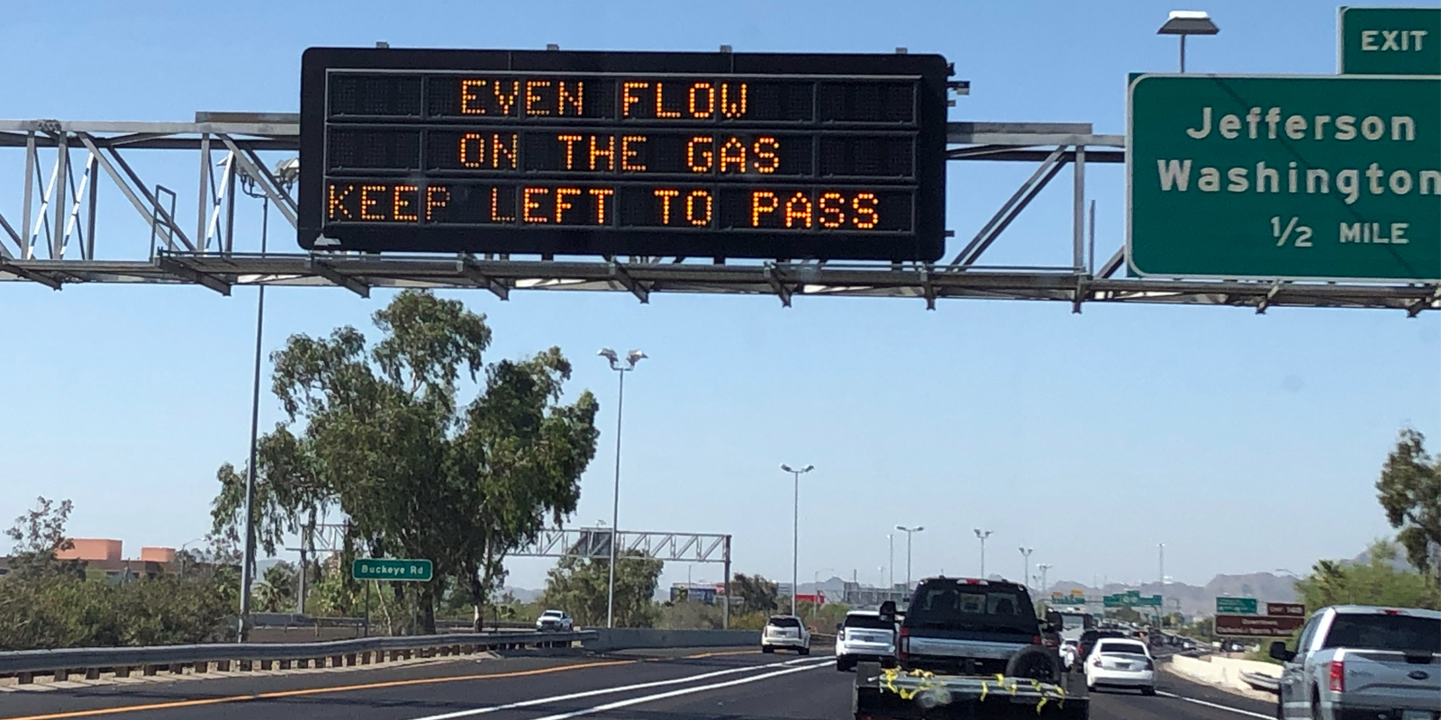 EVEN FLOW ON THE GAS KEEP LEFT TO PASS